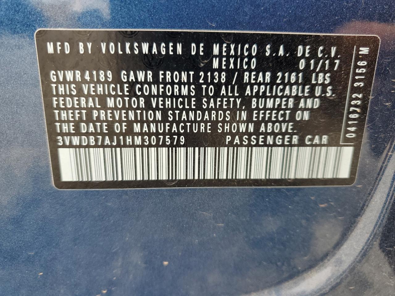 3VWDB7AJ1HM307579 2017 Volkswagen Jetta Se