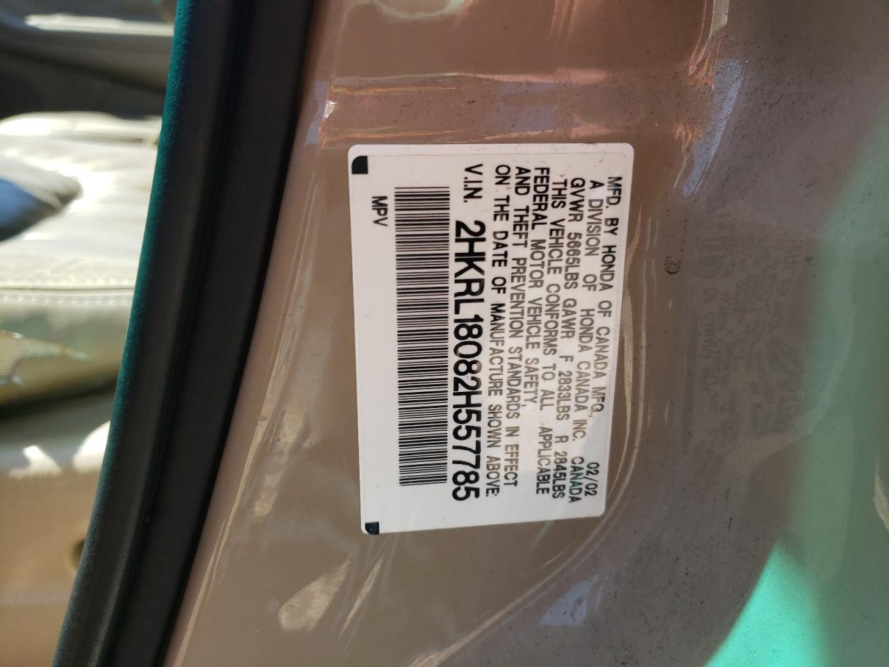 2HKRL18082H557785 2002 Honda Odyssey Exl