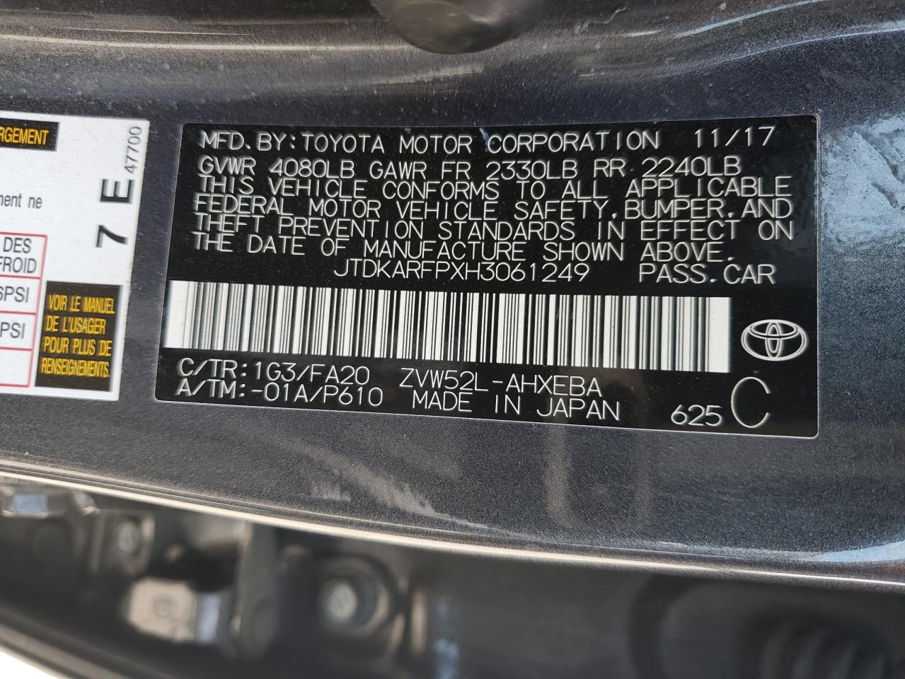 JTDKARFPXH3061249 2017 Toyota Prius Prime