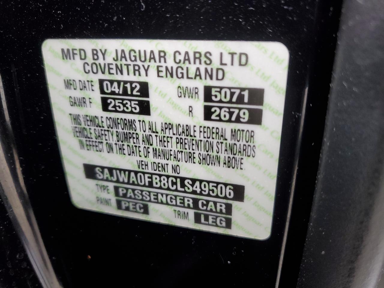 SAJWA0FB8CLS49506 2012 Jaguar Xf