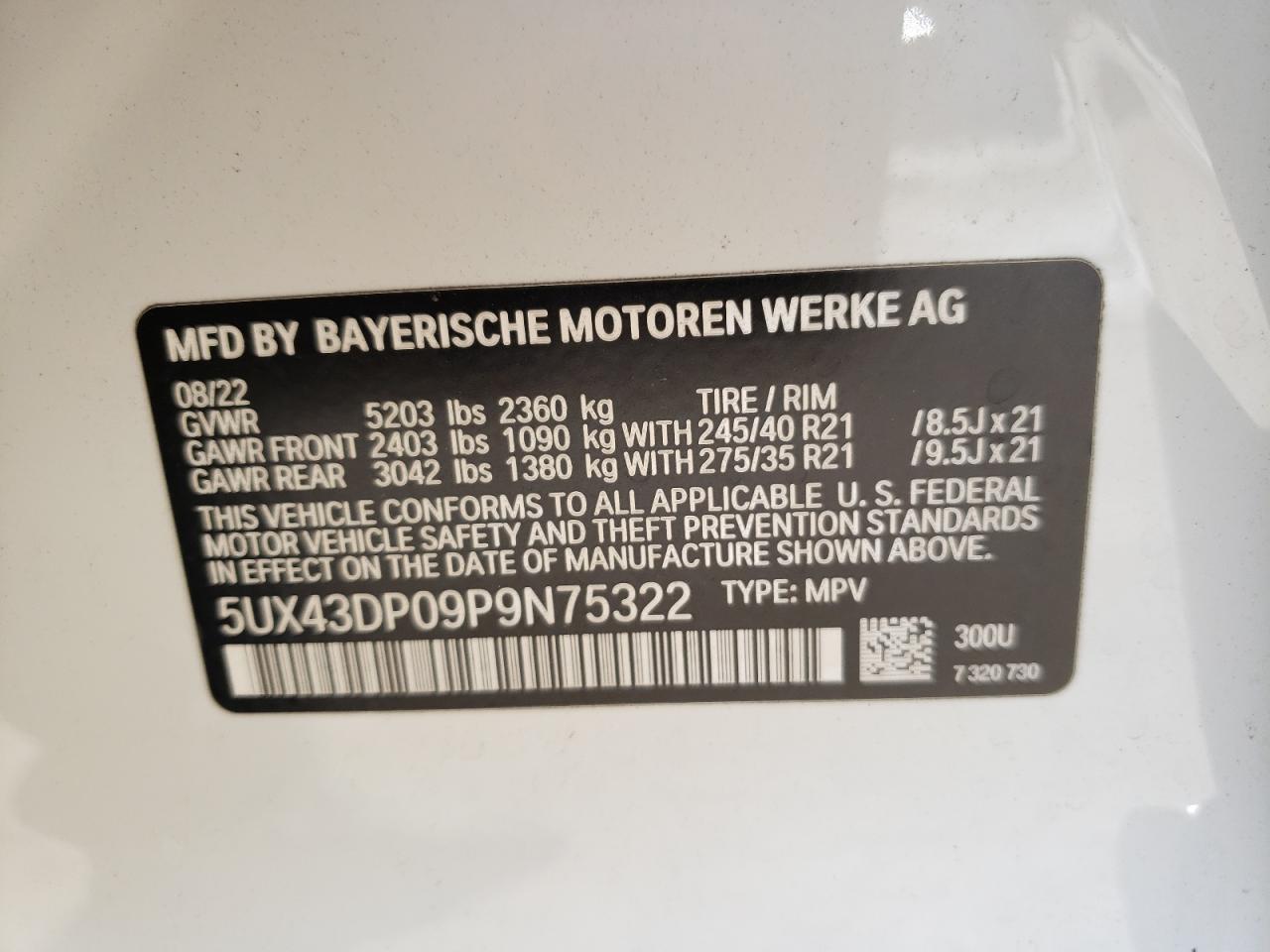 5UX43DP09P9N75322 2023 BMW X3 Sdrive30I