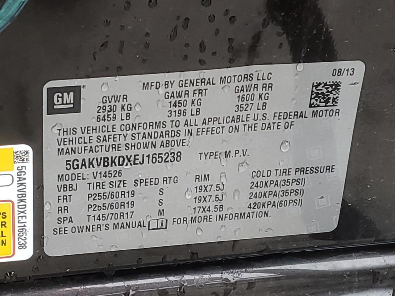 5GAKVBKDXEJ165238 2014 Buick Enclave