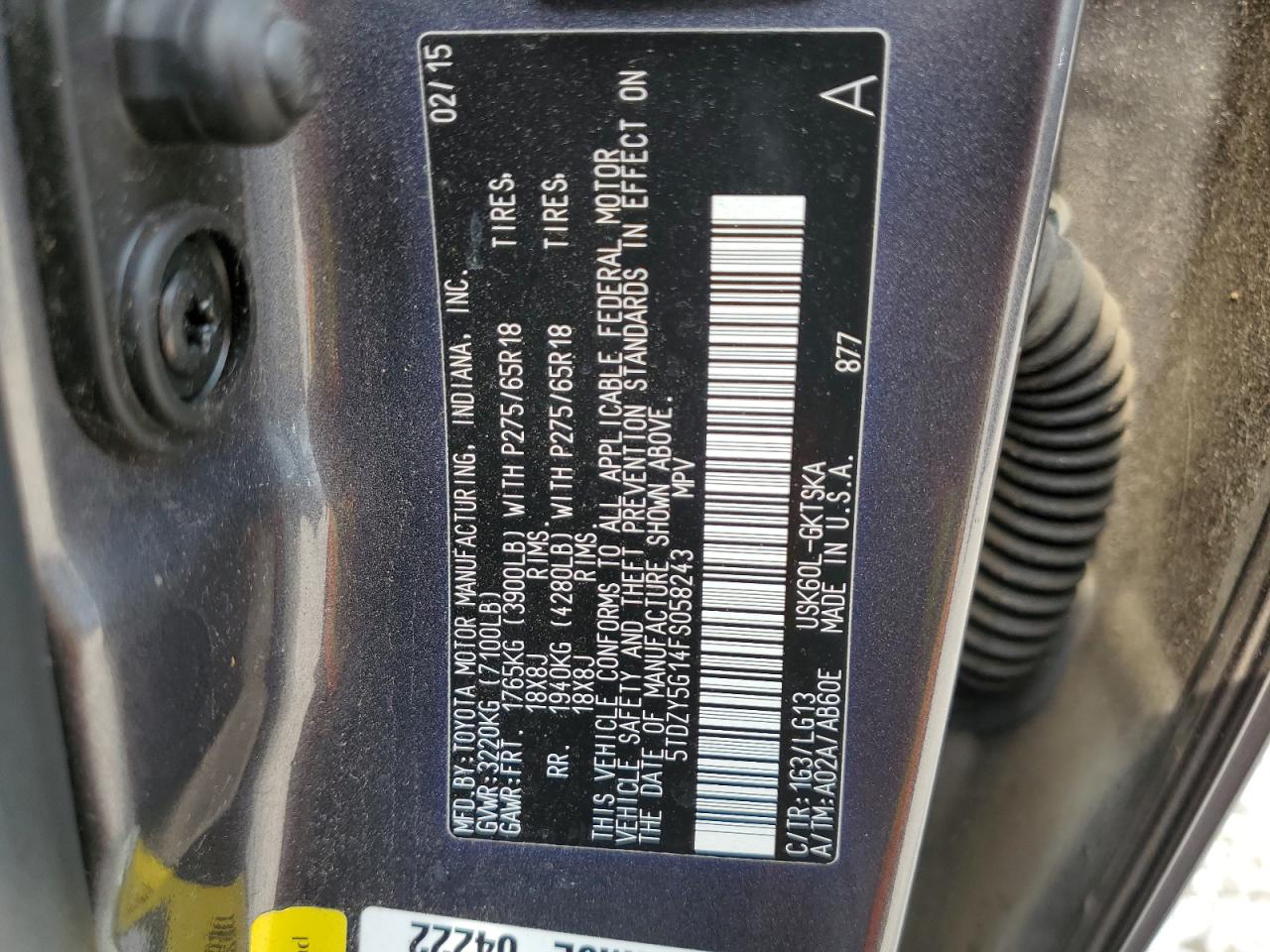 5TDZY5G14FS058243 2015 Toyota Sequoia Sr5