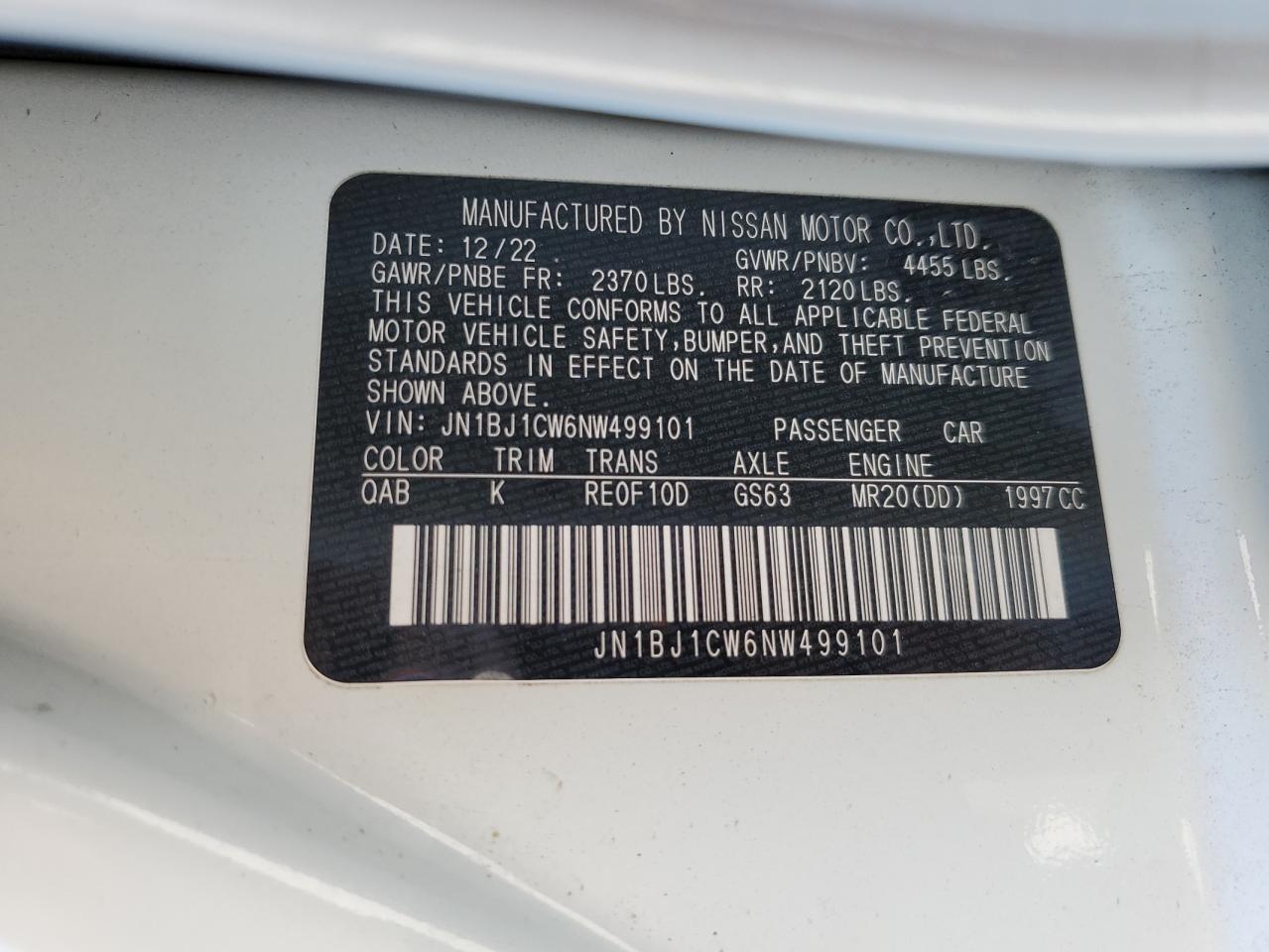 JN1BJ1CW6NW499101 2022 Nissan Rogue Sport Sl