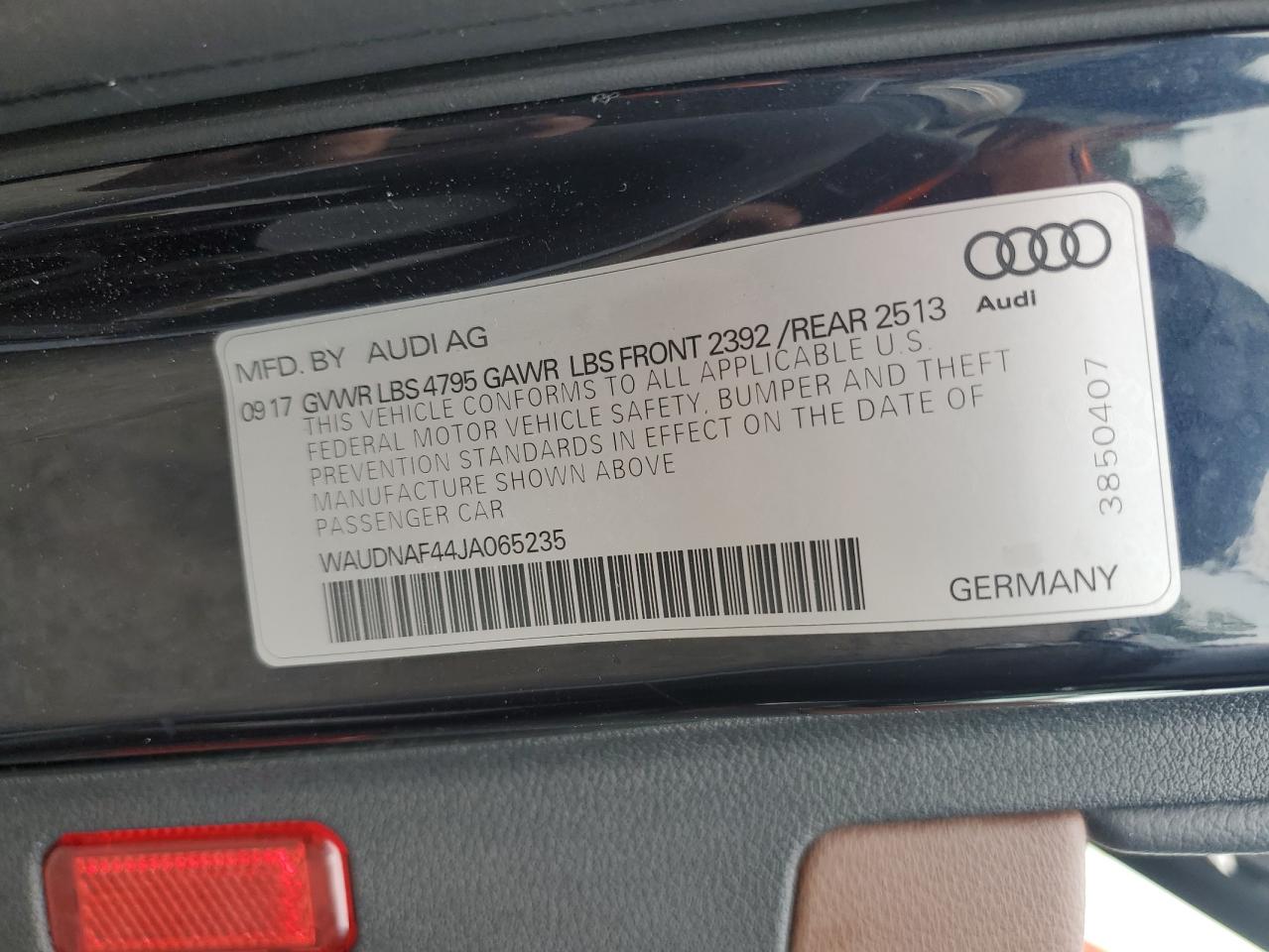 2018 Audi A4 Premium vin: WAUDNAF44JA065235