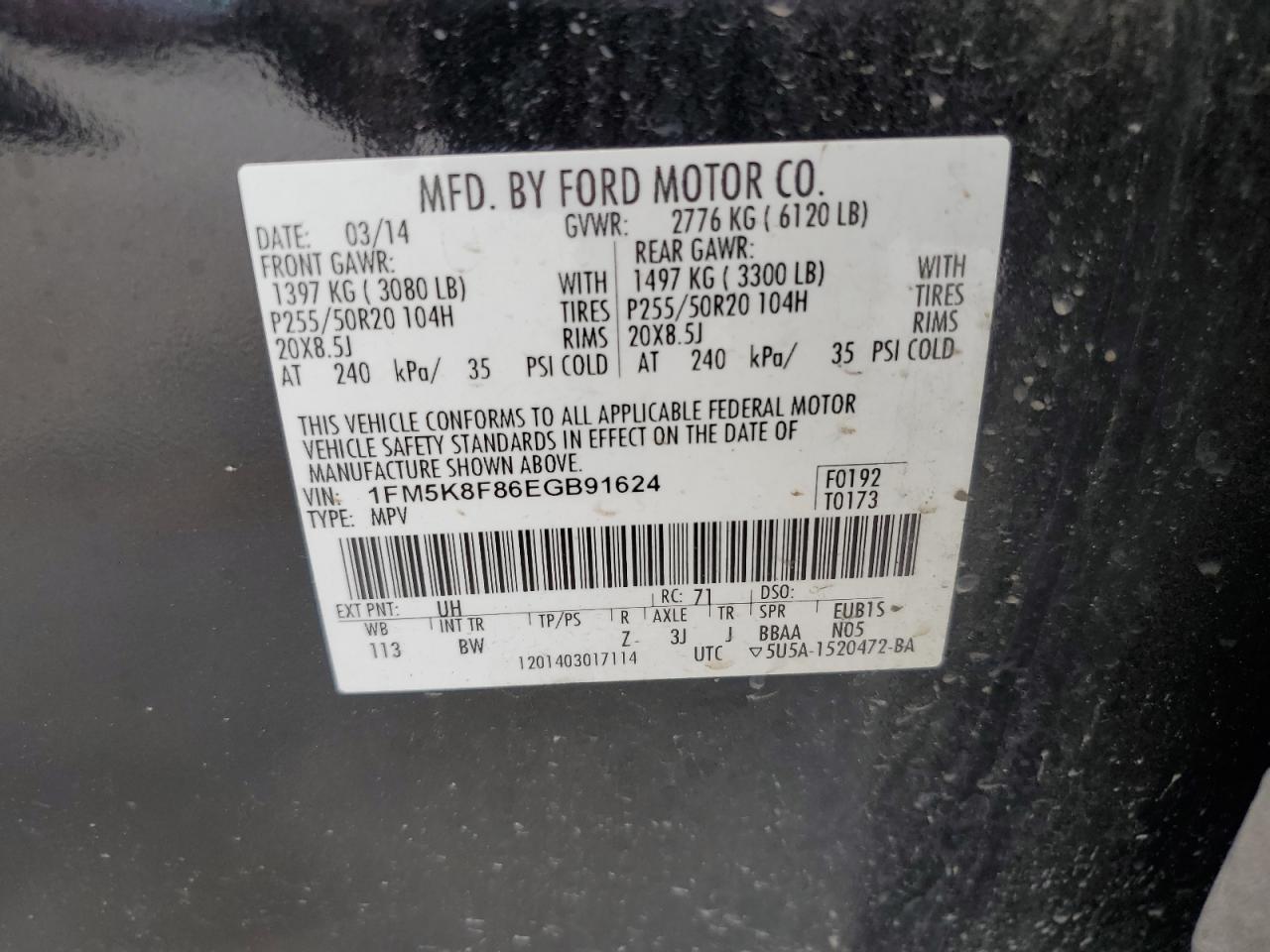 1FM5K8F86EGB91624 2014 Ford Explorer Limited