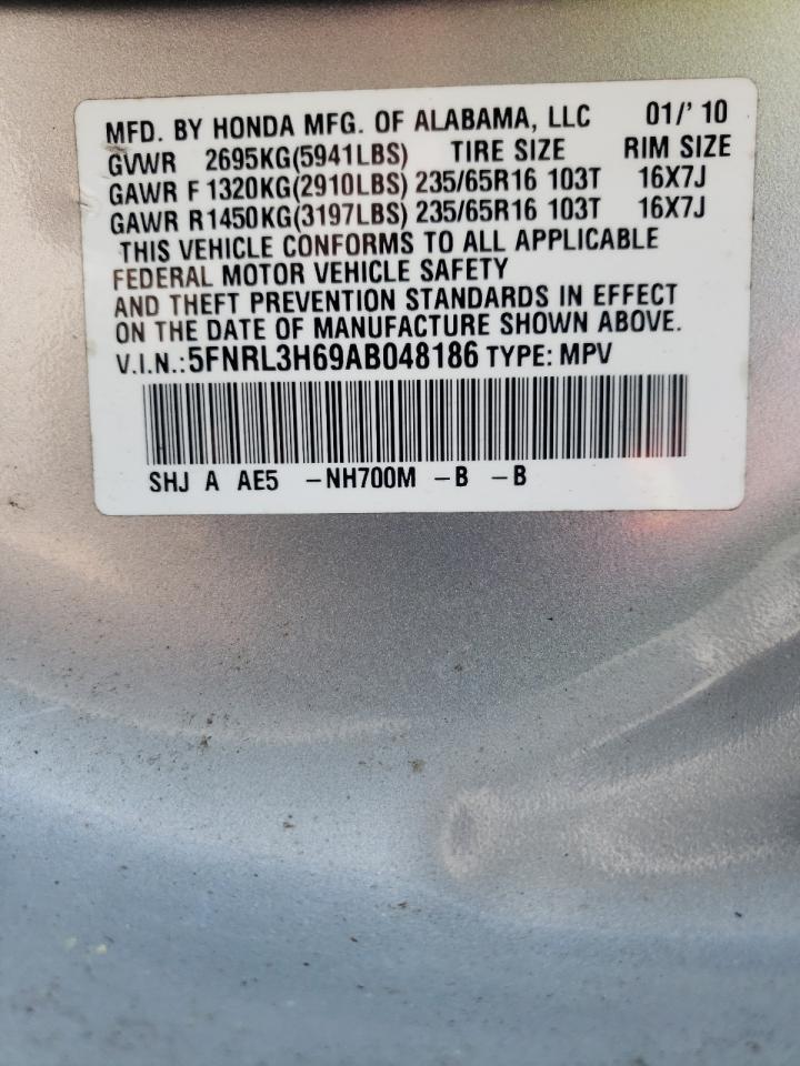 5FNRL3H69AB048186 2010 Honda Odyssey Exl