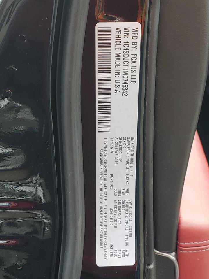 1C4SDJCT1MC746342 2021 Dodge Durango R/T