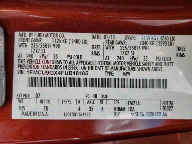 2015 Ford Escape Se VIN: 1FMCU9GX4FUB18185 Lot: 53878604