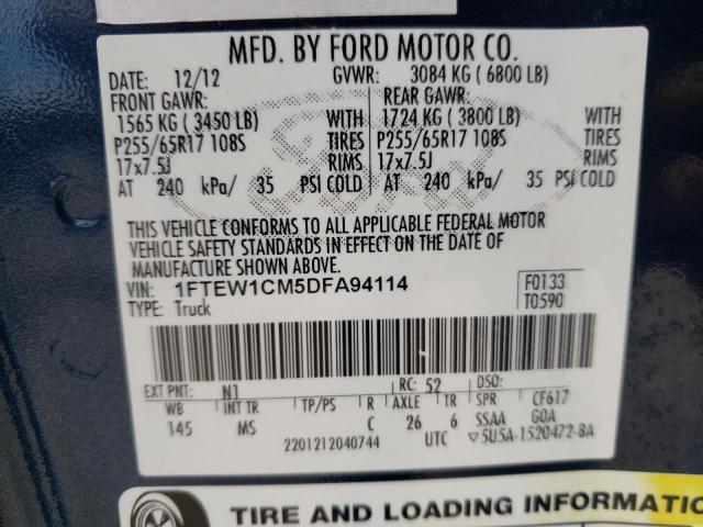 2013 Ford F150 Supercrew VIN: 1FTEW1CM5DFA94114 Lot: 54701324