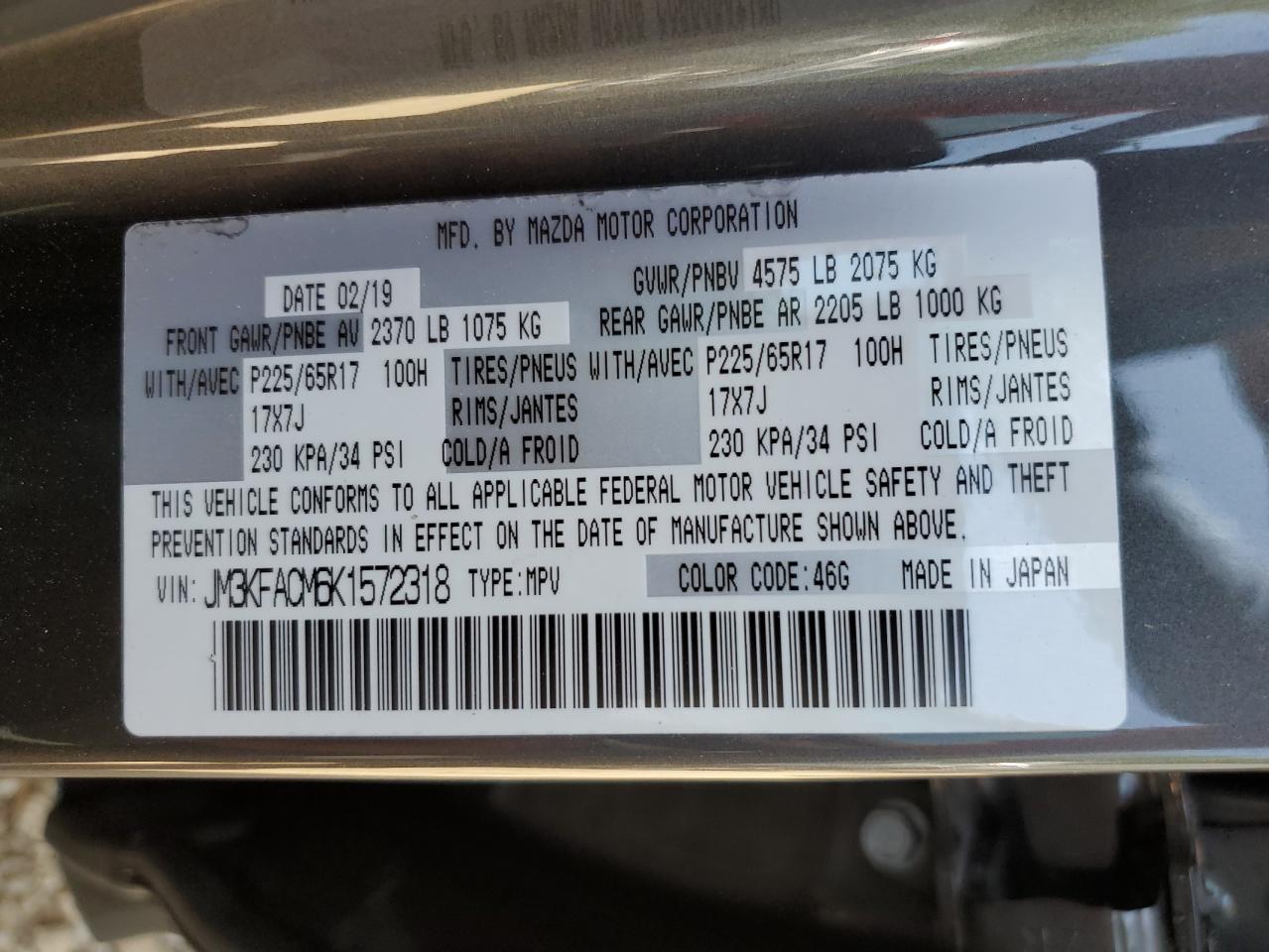 JM3KFACM6K1572318 2019 Mazda Cx-5 Touring