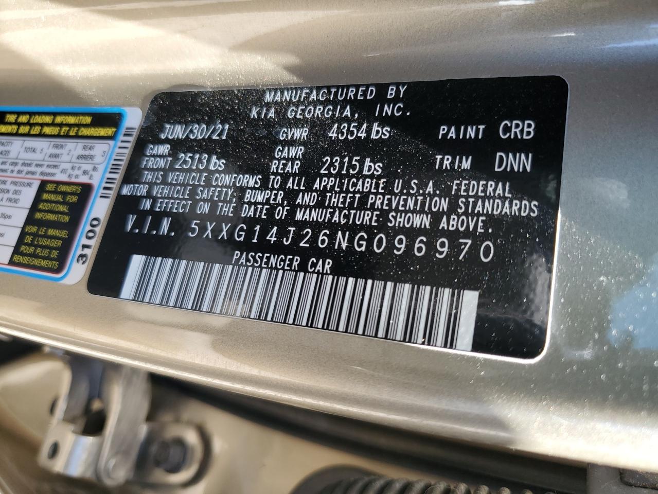 5XXG14J26NG096970 2022 Kia K5 Lxs