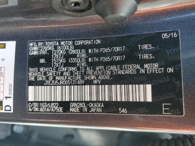 2016 Toyota 4Runner Sr5 VIN: JTEZU5JR0G5131489 Lot: 55616984