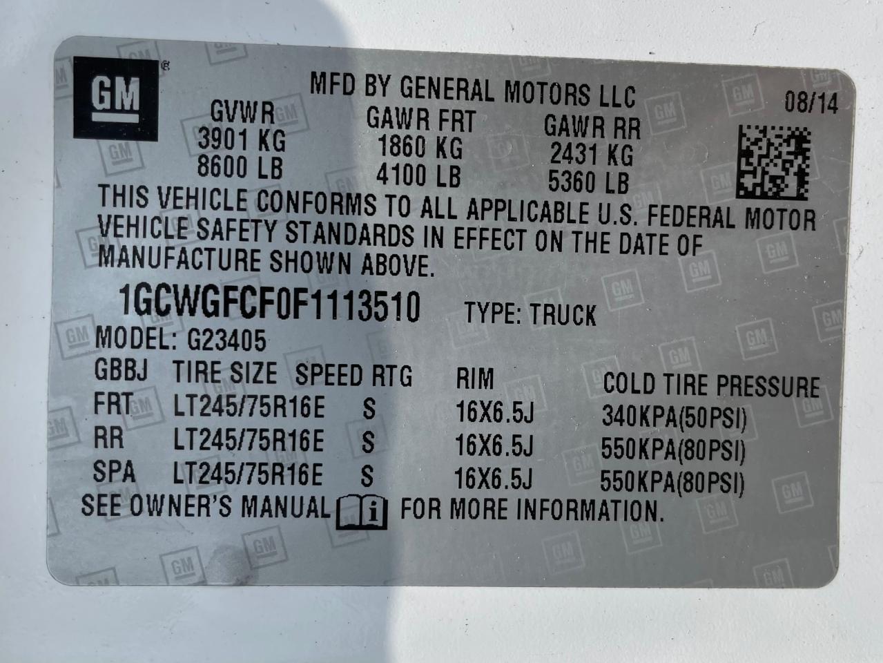 1GCWGFCF0F1113510 2015 Chevrolet Express G2500