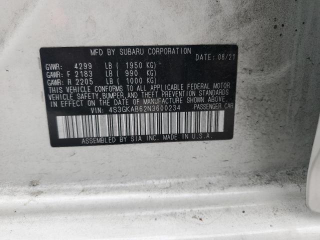 4S3GKAB62N3600234 2022 Subaru Impreza