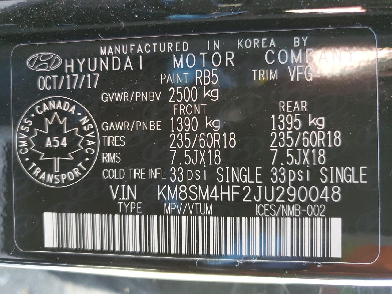 2018 Hyundai Santa Fe Se vin: KM8SM4HF2JU290048