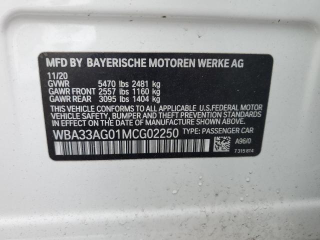 2021 BMW 530Xe VIN: WBA33AG01MCG02250 Lot: 51719604