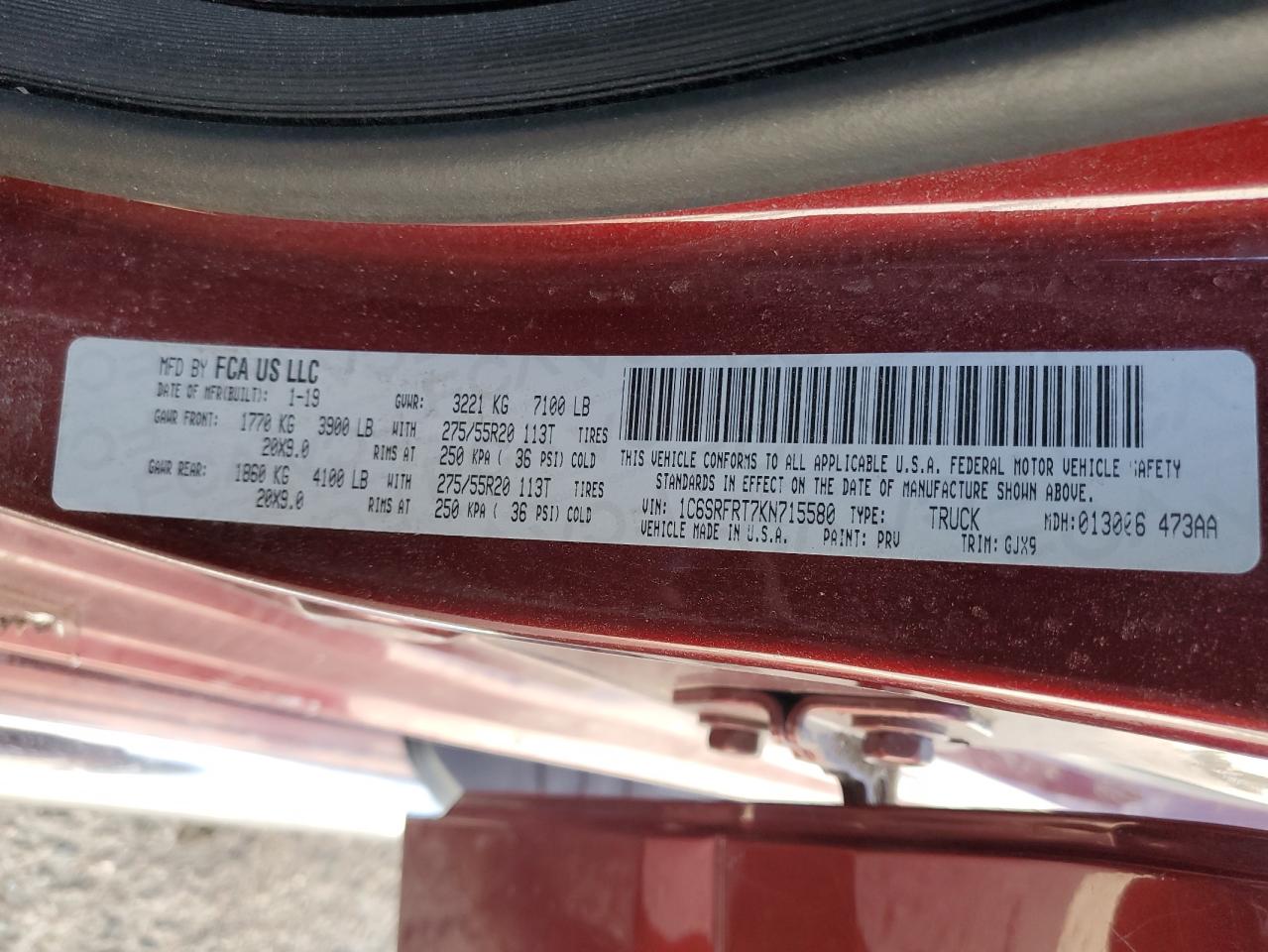 1C6SRFRT7KN715580 2019 Ram 1500 Laramie