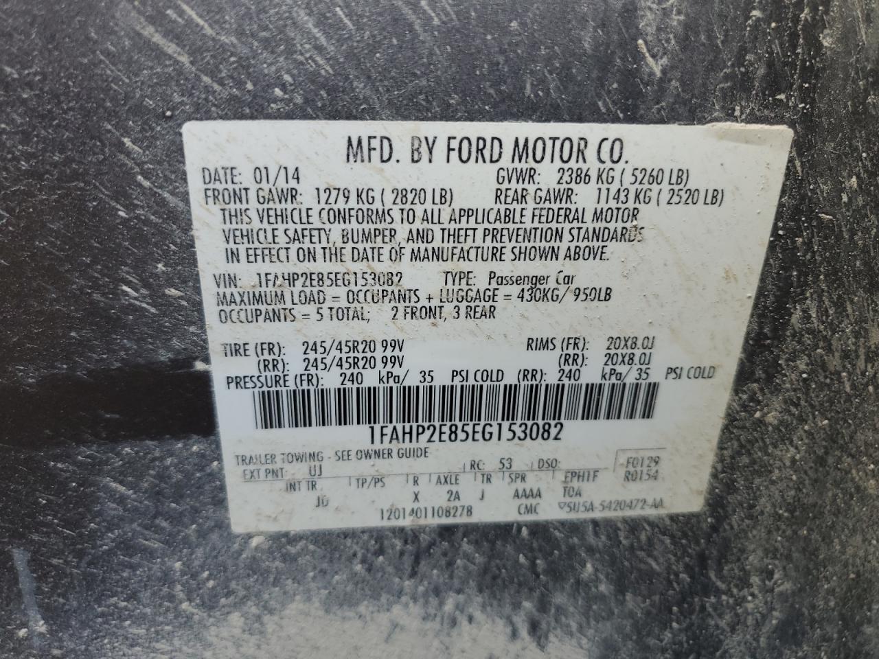 1FAHP2E85EG153082 2014 Ford Taurus Sel
