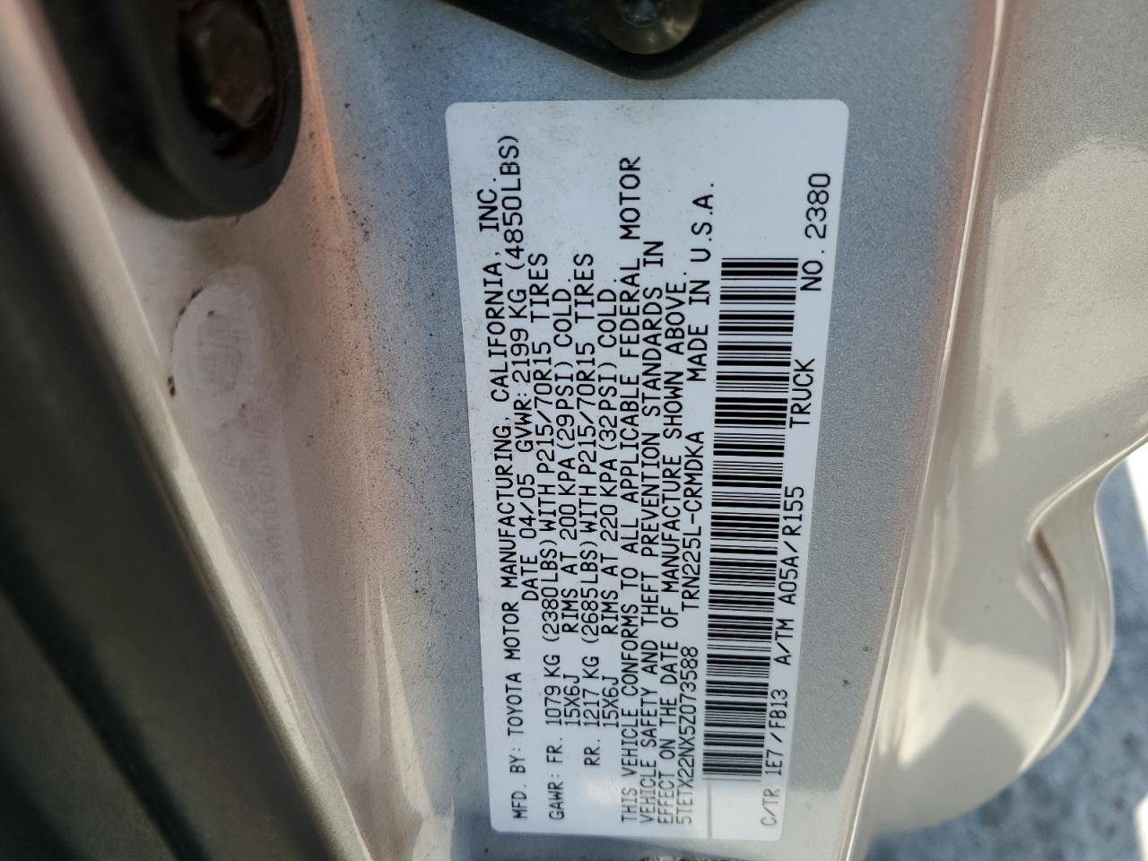5TETX22NX5Z073588 2005 Toyota Tacoma Access Cab