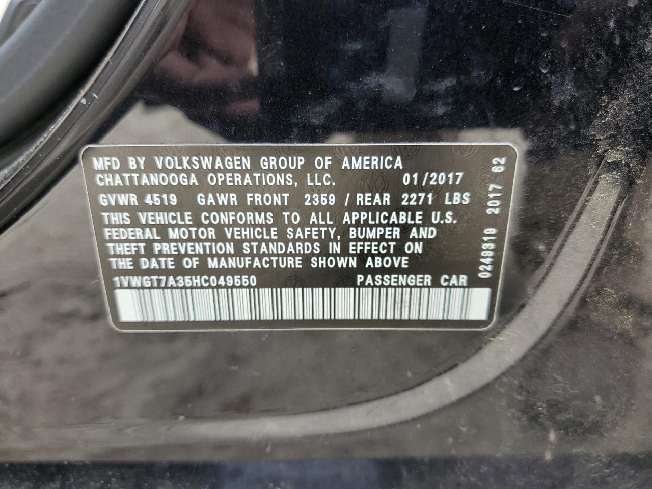 1VWGT7A35HC049550 2017 Volkswagen Passat Se