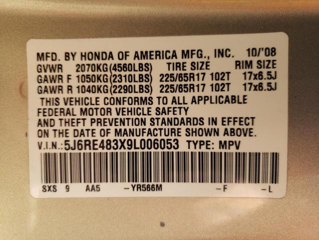 2009 Honda Cr-V Lx VIN: 5J6RE483X9L006053 Lot: 56053014