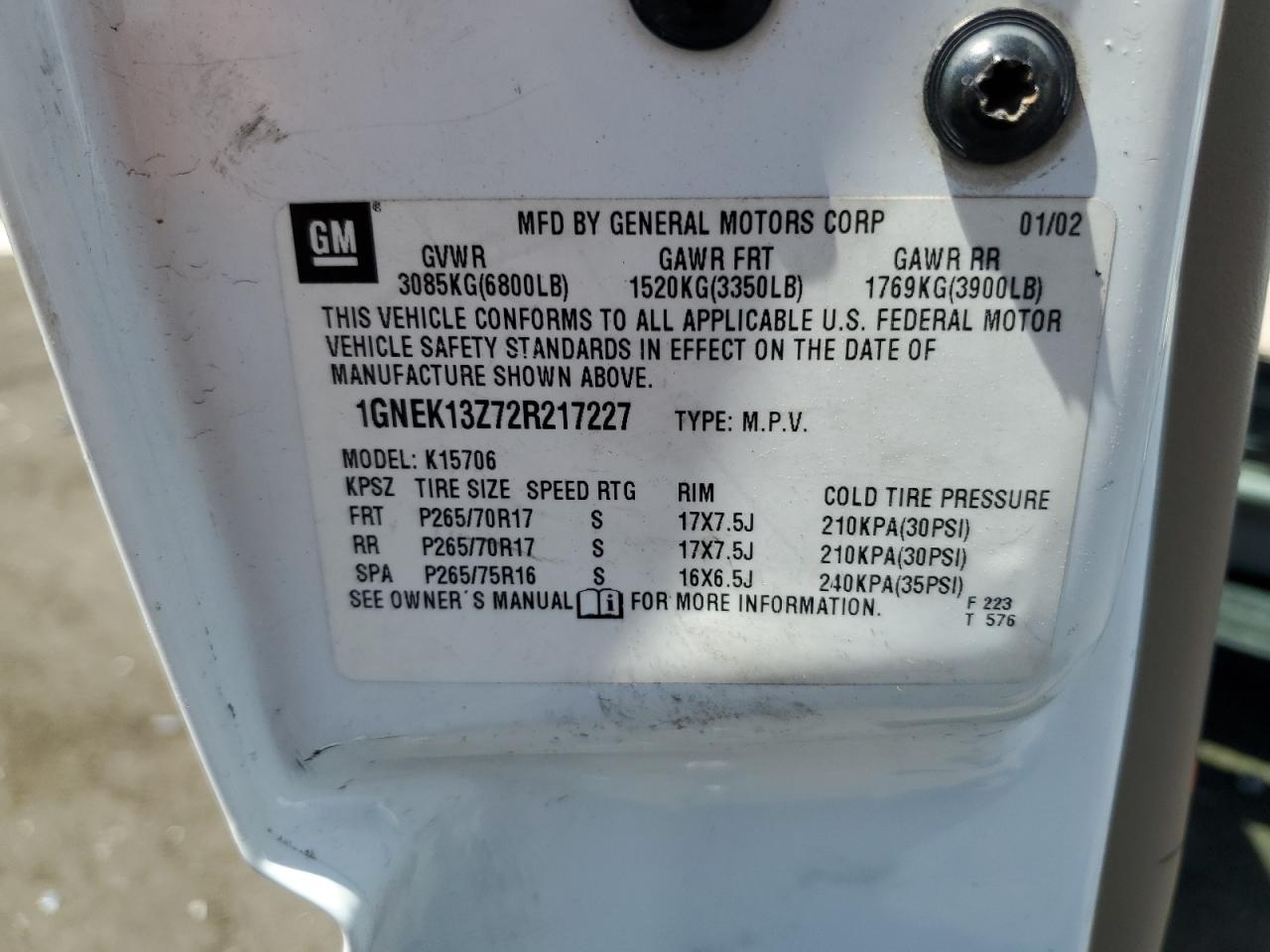 1GNEK13Z72R217227 2002 Chevrolet Tahoe K1500