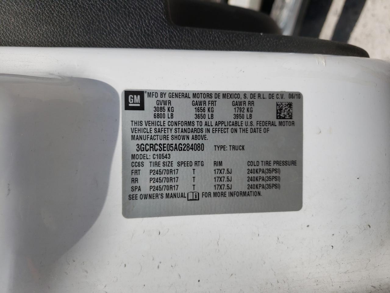 3GCRCSE05AG284080 2010 Chevrolet Silverado C1500 Lt