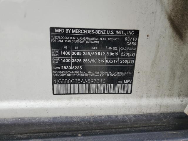 2010 Mercedes-Benz Ml 350 4Matic VIN: 4JGBB8GB5AA597310 Lot: 54049104