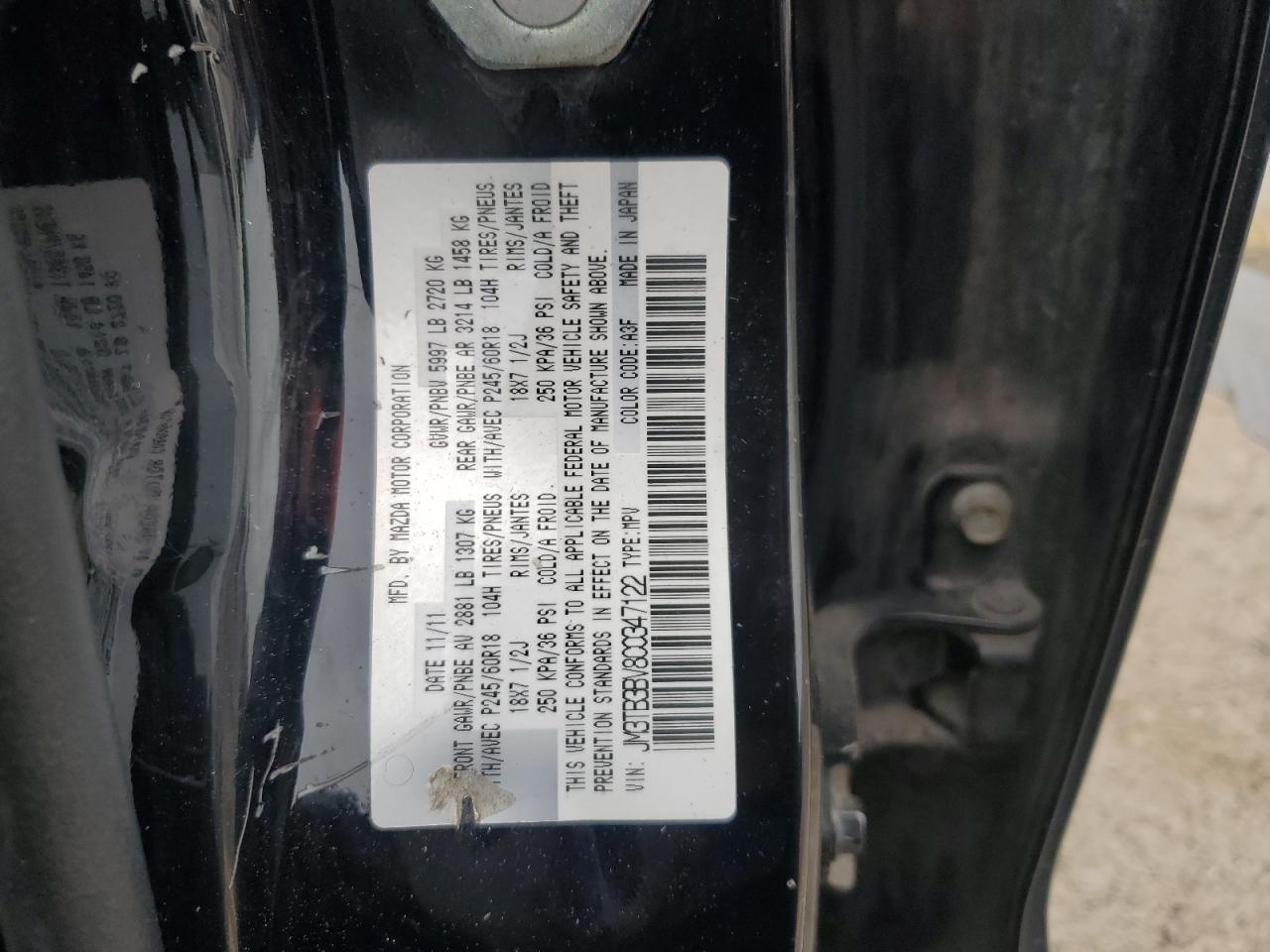 JM3TB3BV8C0347122 2012 Mazda Cx-9