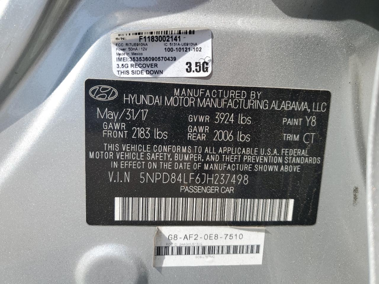 5NPD84LF6JH237498 2018 Hyundai Elantra Sel