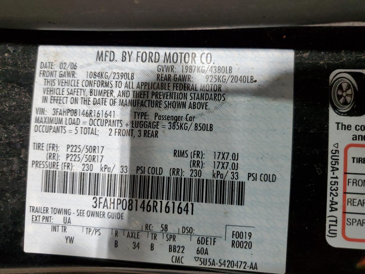 3FAHP08146R161641 2006 Ford Fusion Sel