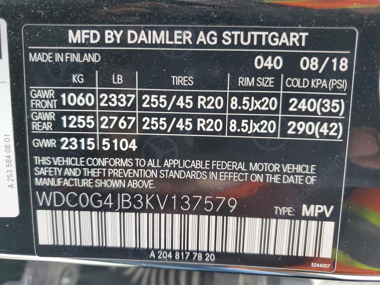 WDC0G4JB3KV137579 2019 Mercedes-Benz Glc 300