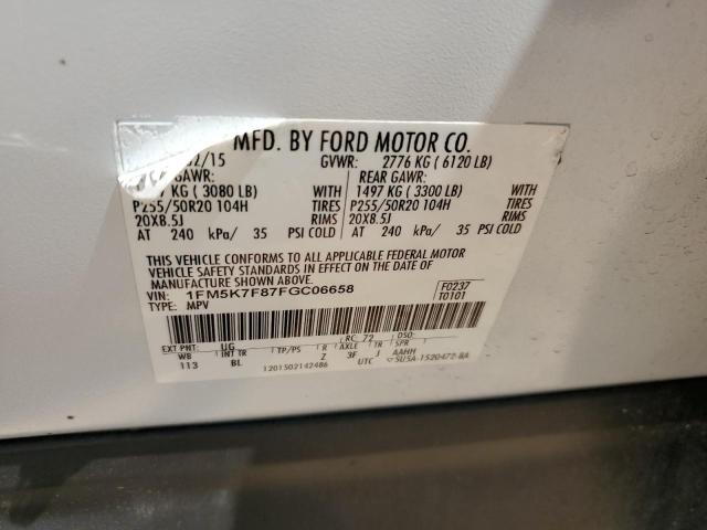 2015 Ford Explorer Limited VIN: 1FM5K7F87FGC06658 Lot: 54444234