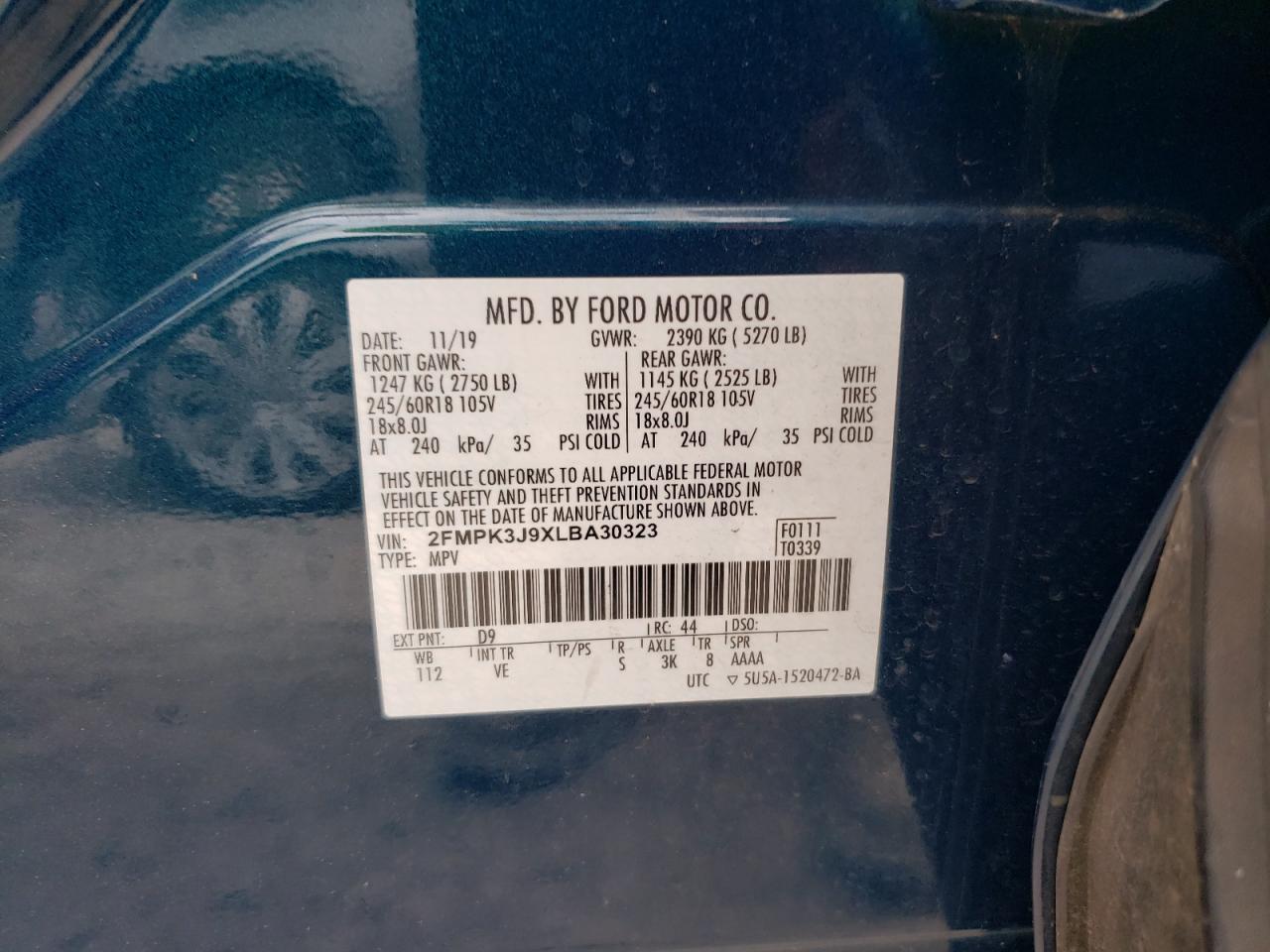 2FMPK3J9XLBA30323 2020 Ford Edge Sel