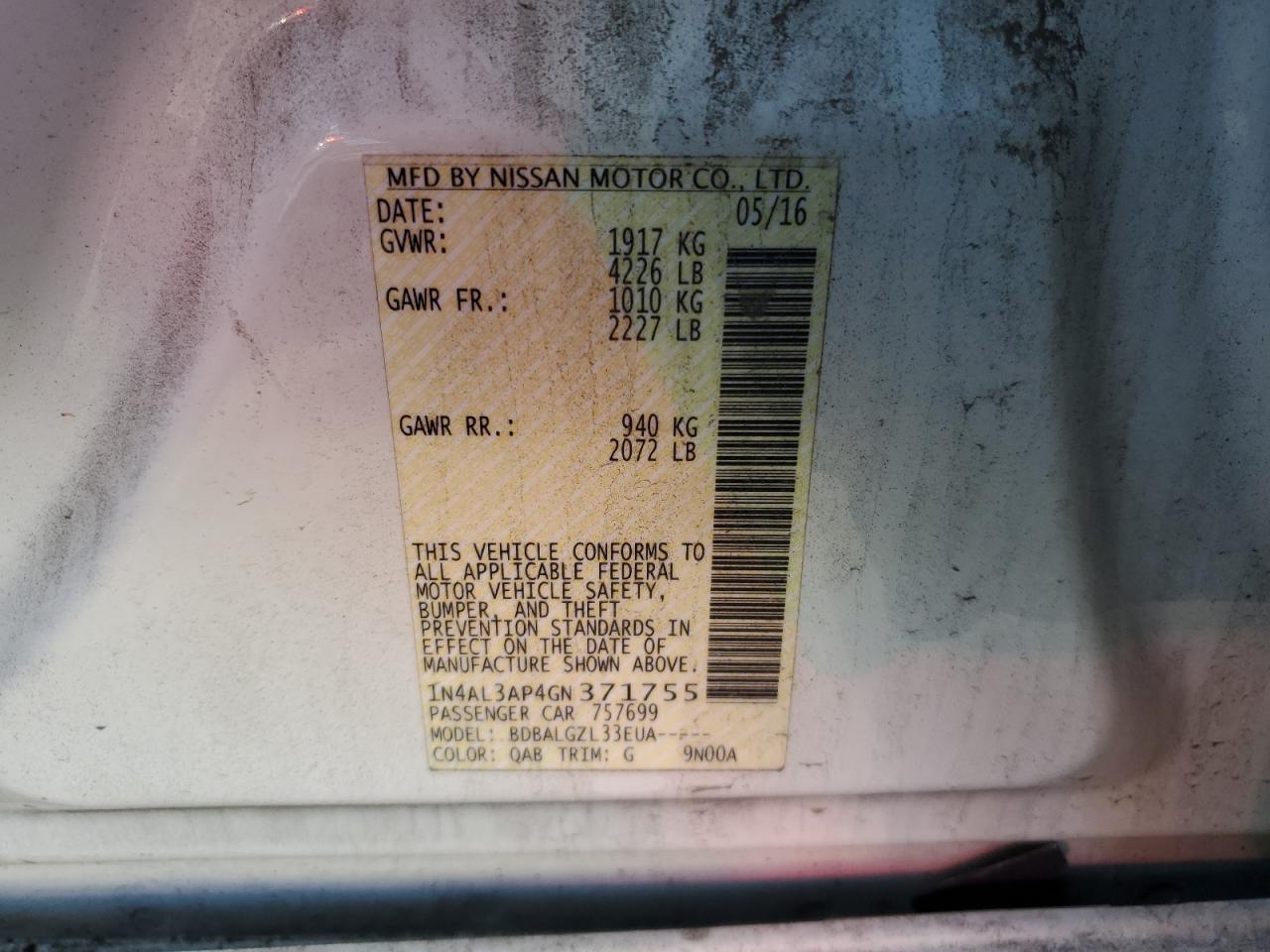 1N4AL3AP4GN371755 2016 Nissan Altima 2.5