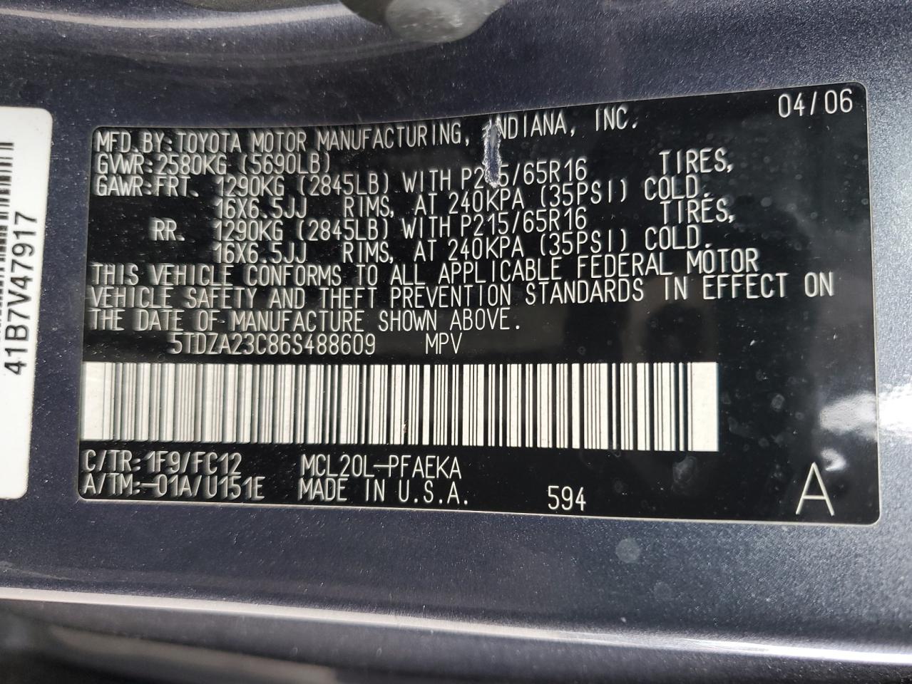 5TDZA23C86S488609 2006 Toyota Sienna Ce