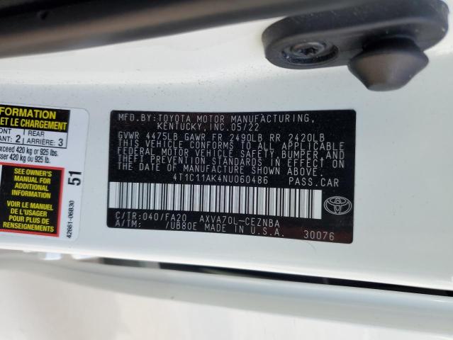 2022 Toyota Camry Le VIN: 4T1C11AK4NU060486 Lot: 54600144