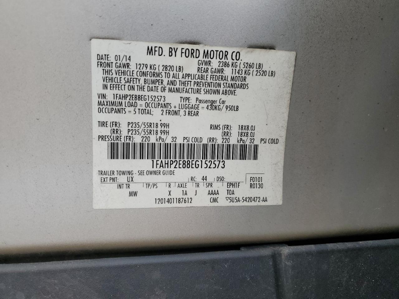 1FAHP2E88EG152573 2014 Ford Taurus Sel