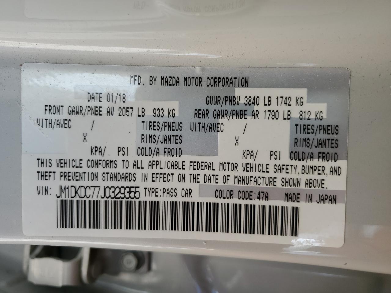 JM1DKDC77J0329355 2018 Mazda Cx-3 Touring