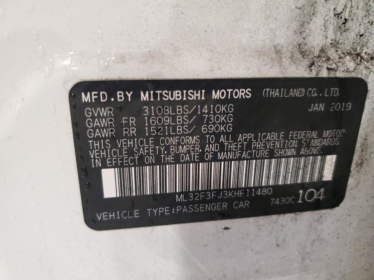 ML32F3FJ3KHF11480 2019 Mitsubishi Mirage G4 Es