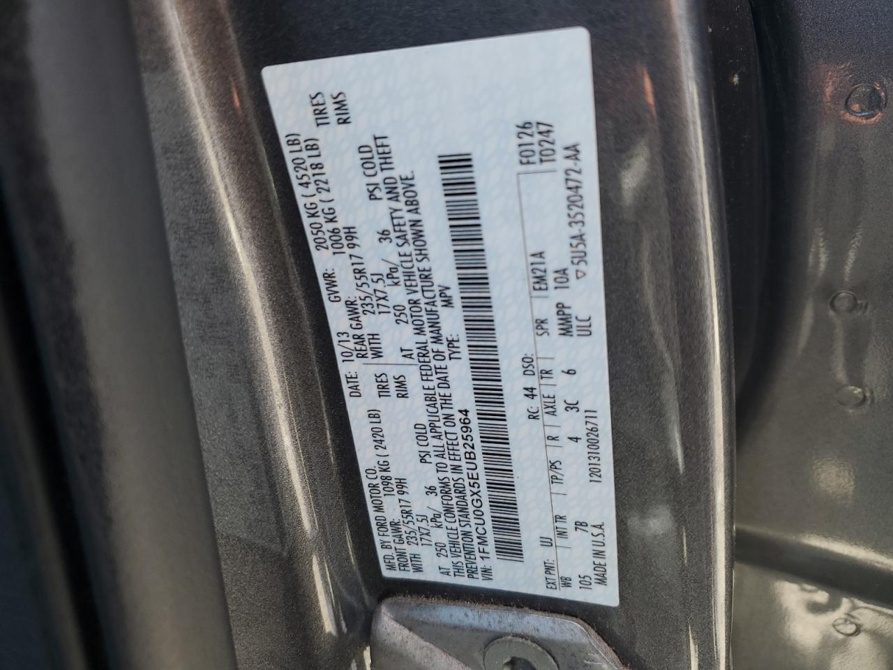 1FMCU0GX5EUB25964 2014 Ford Escape Se