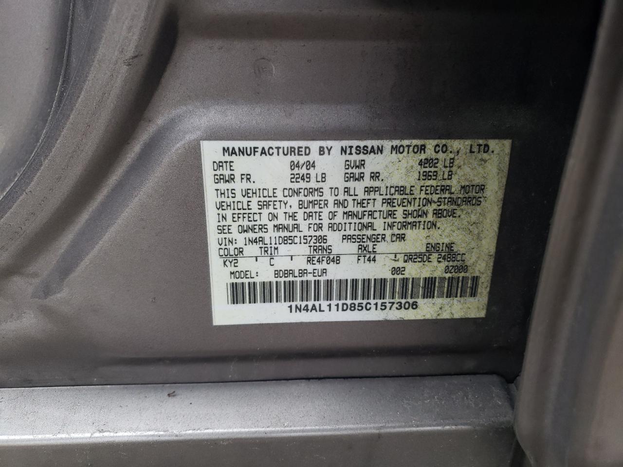 1N4AL11D85C157306 2005 Nissan Altima S