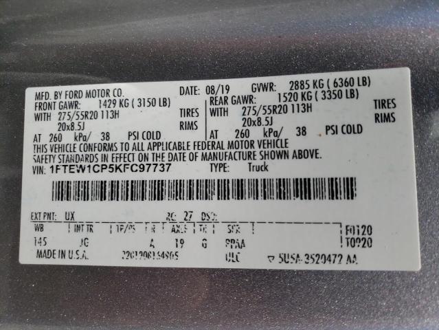 2019 Ford F150 Supercrew VIN: 1FTEW1CP5KFC97737 Lot: 53488574