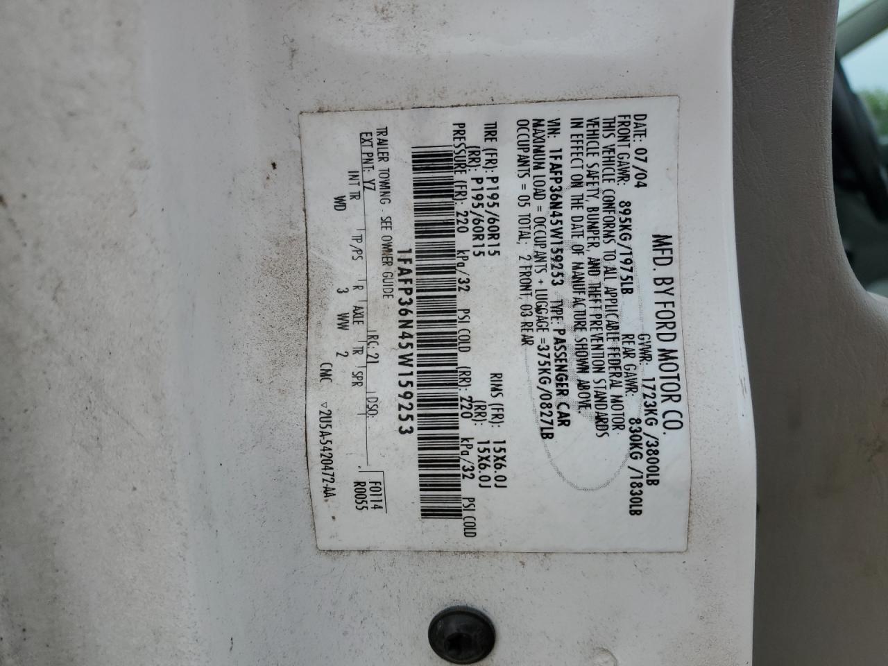 1FAFP36N45W159253 2005 Ford Focus Zxw