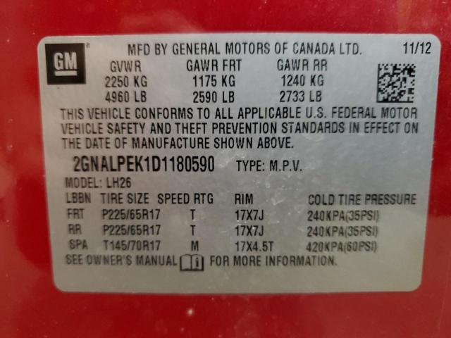 2013 Chevrolet Equinox Lt VIN: 2GNALPEK1D1180590 Lot: 54465404