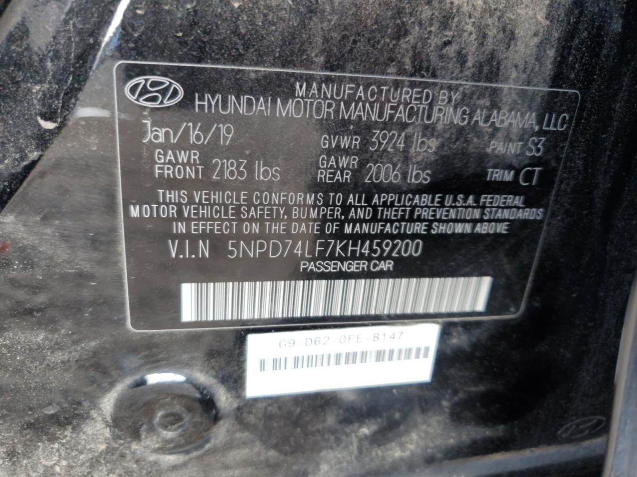 5NPD74LF7KH459200 2019 Hyundai Elantra Se