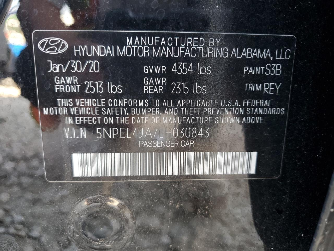 5NPEL4JA7LH030843 2020 Hyundai Sonata Sel