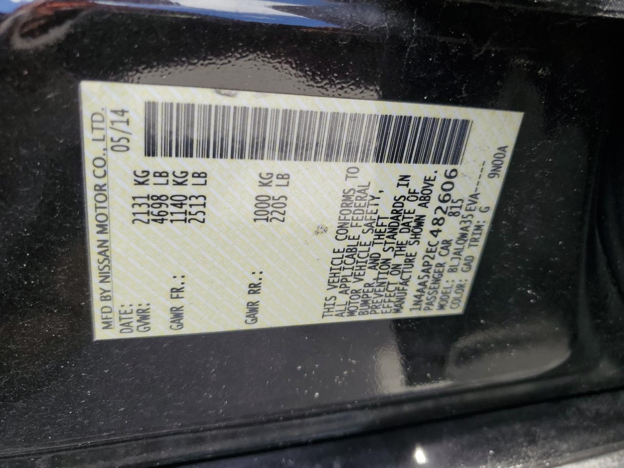 1N4AA5AP2EC482606 2014 Nissan Maxima S