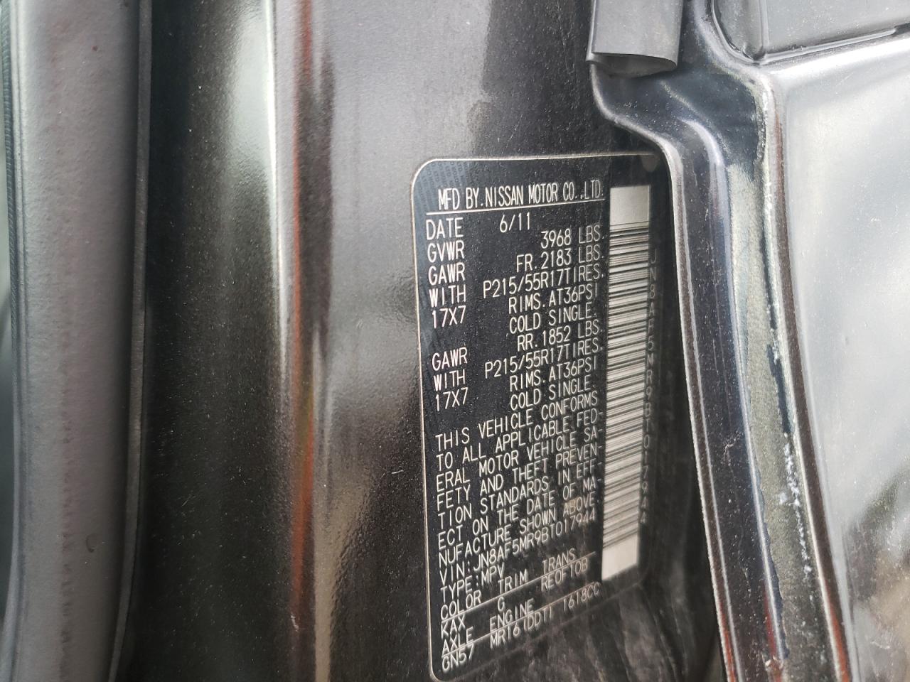 JN8AF5MR9BT017944 2011 Nissan Juke S